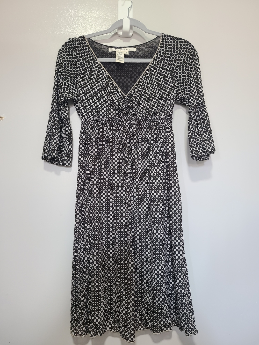 Vintage Max Studio Black and White Circle-Print Dress Sz Small